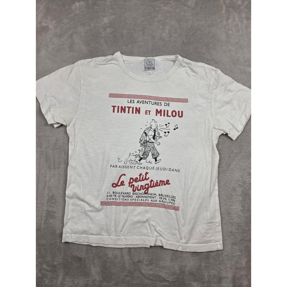 Vintage Adventures of Tintin T-Shirt Womens L White et Milou Graphic Tee *Read